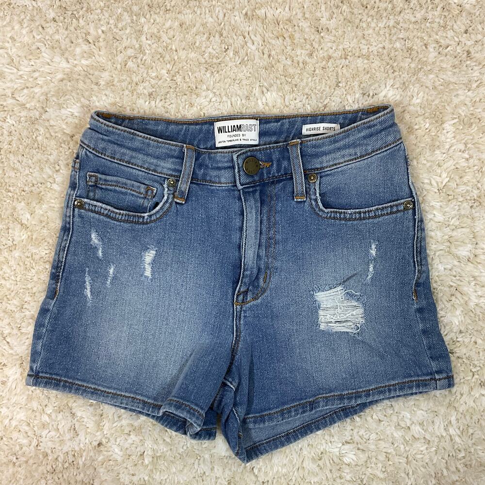 William Rast High Rise Distressed Denim Shorts Jr Size 24 Light Wash Stretch